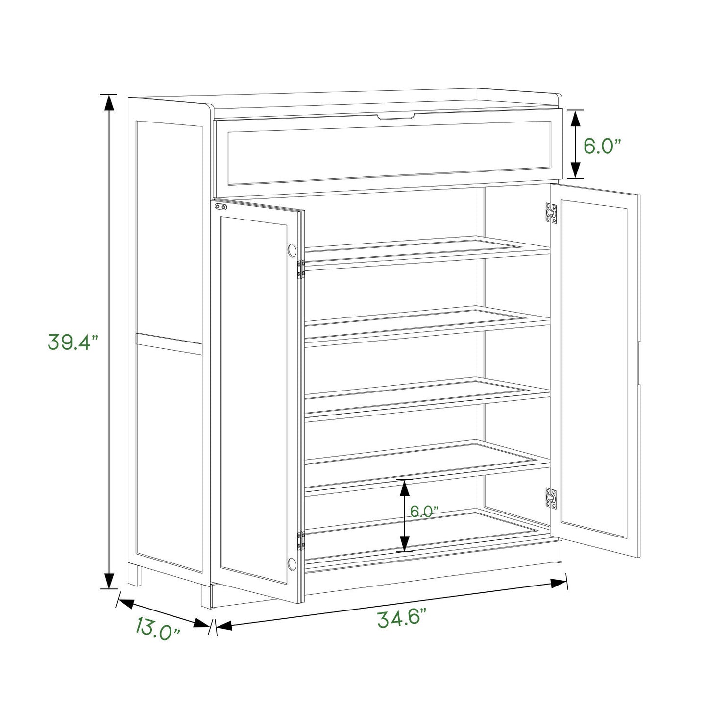 Wing Door Entryway Shoe Cabinet - 35" - Brown