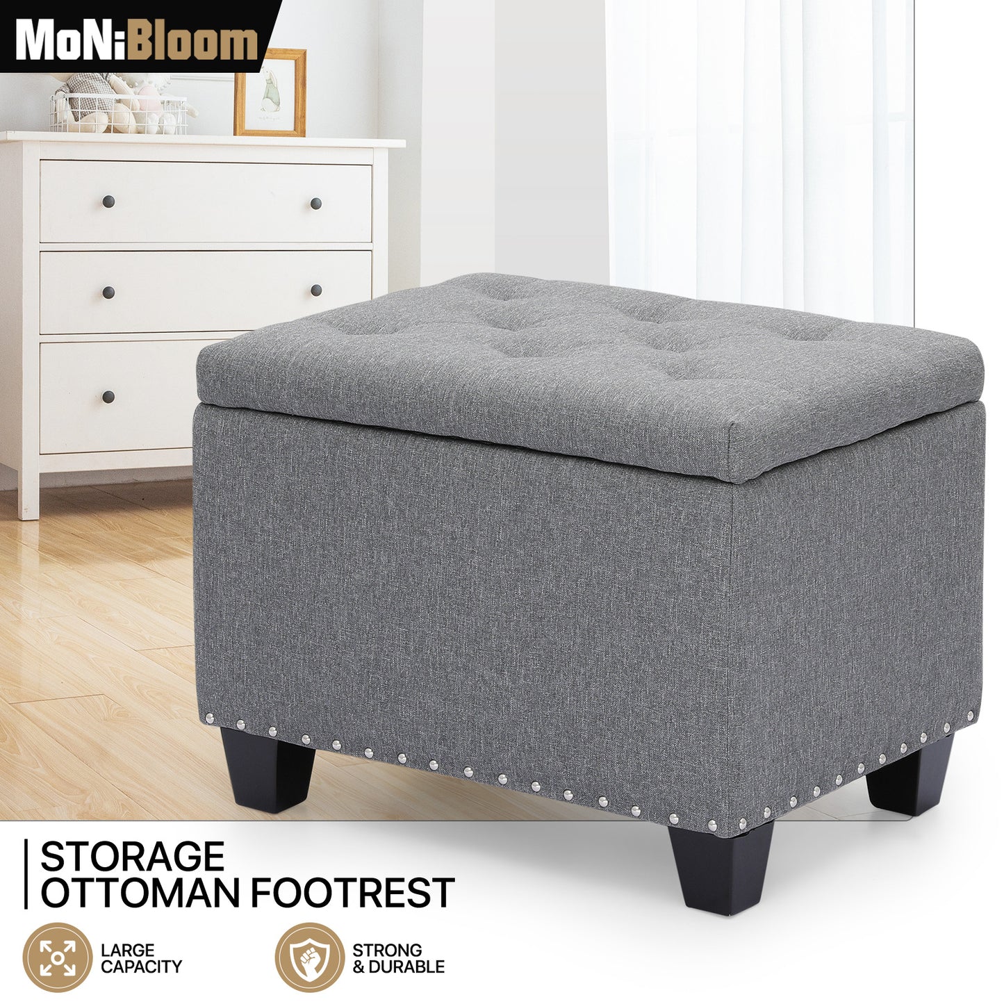 24" Storage Bench Lift Top Tufted Poufs Ottoman Upholstered Footrest Stool