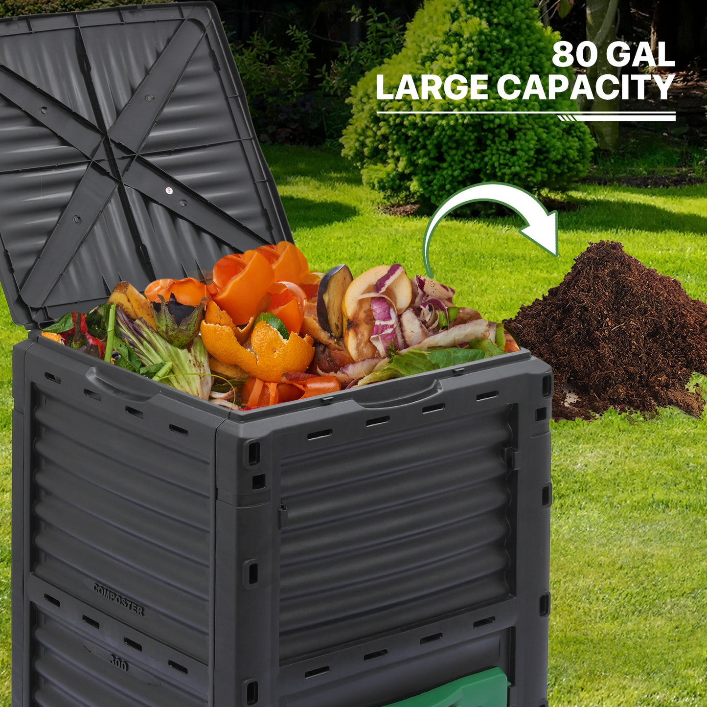 80 Gallon Barrel Compost Bin - with Gloves