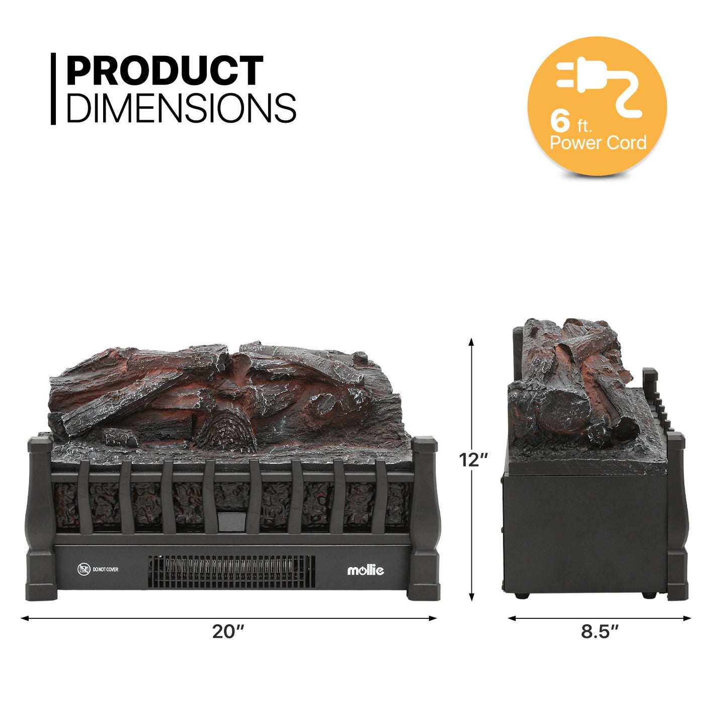 Electric Fireplace - 1500W Space Heater - Logs and Inserts - 5 Level Flame Brightness - with Remote