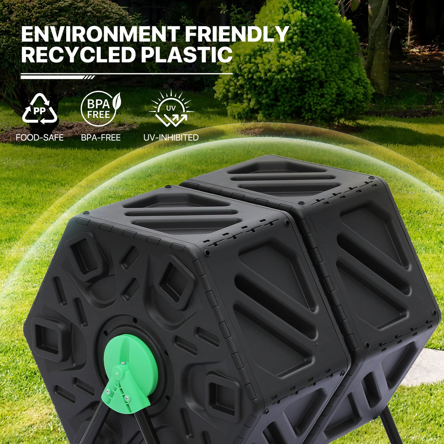 34 Gallon Dual Chamber Compost Bin - 2 Sliding Doors - with Gloves