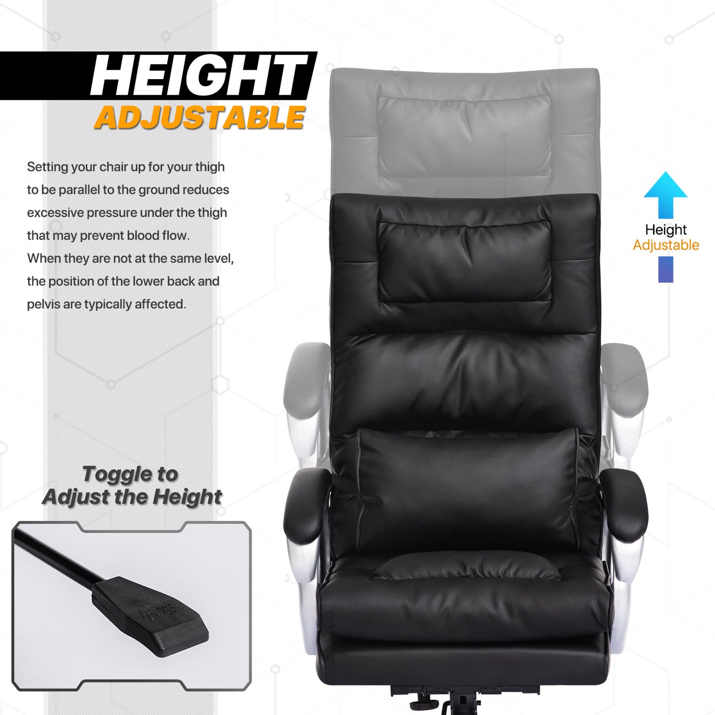 Faux Leather Executive Chair with Lumbar Support - 29" x 47" Studded Mat Set