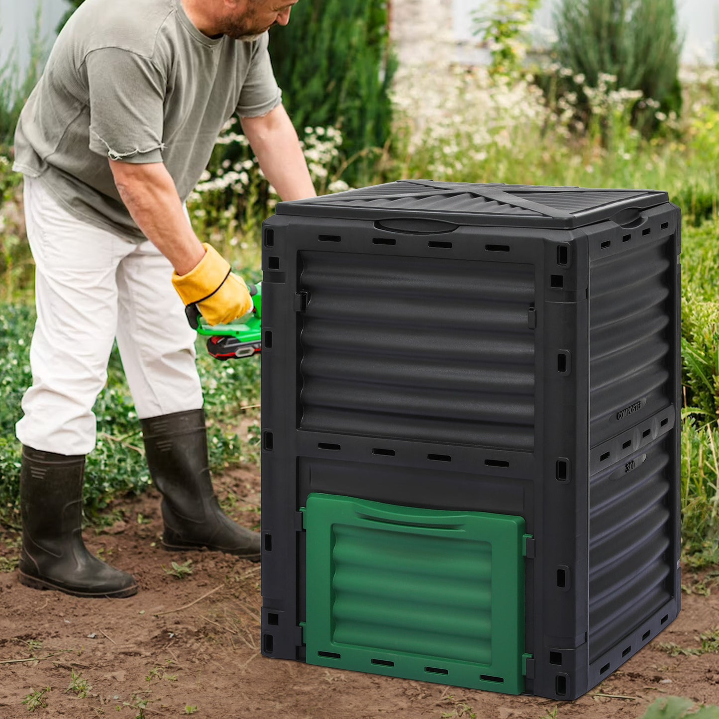 80 Gallon Barrel Compost Bin - with Gloves