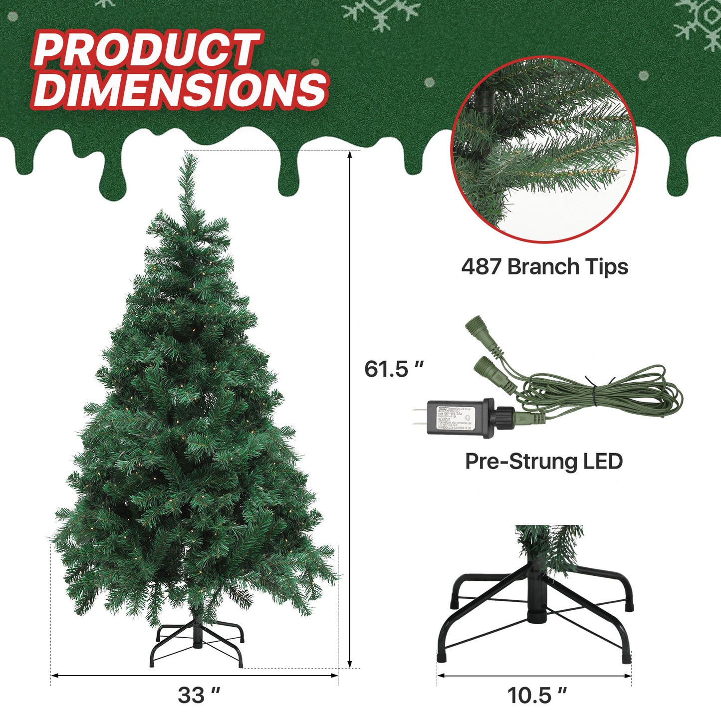 Pre-Lit Artificial Christmas Tree - 4 Size