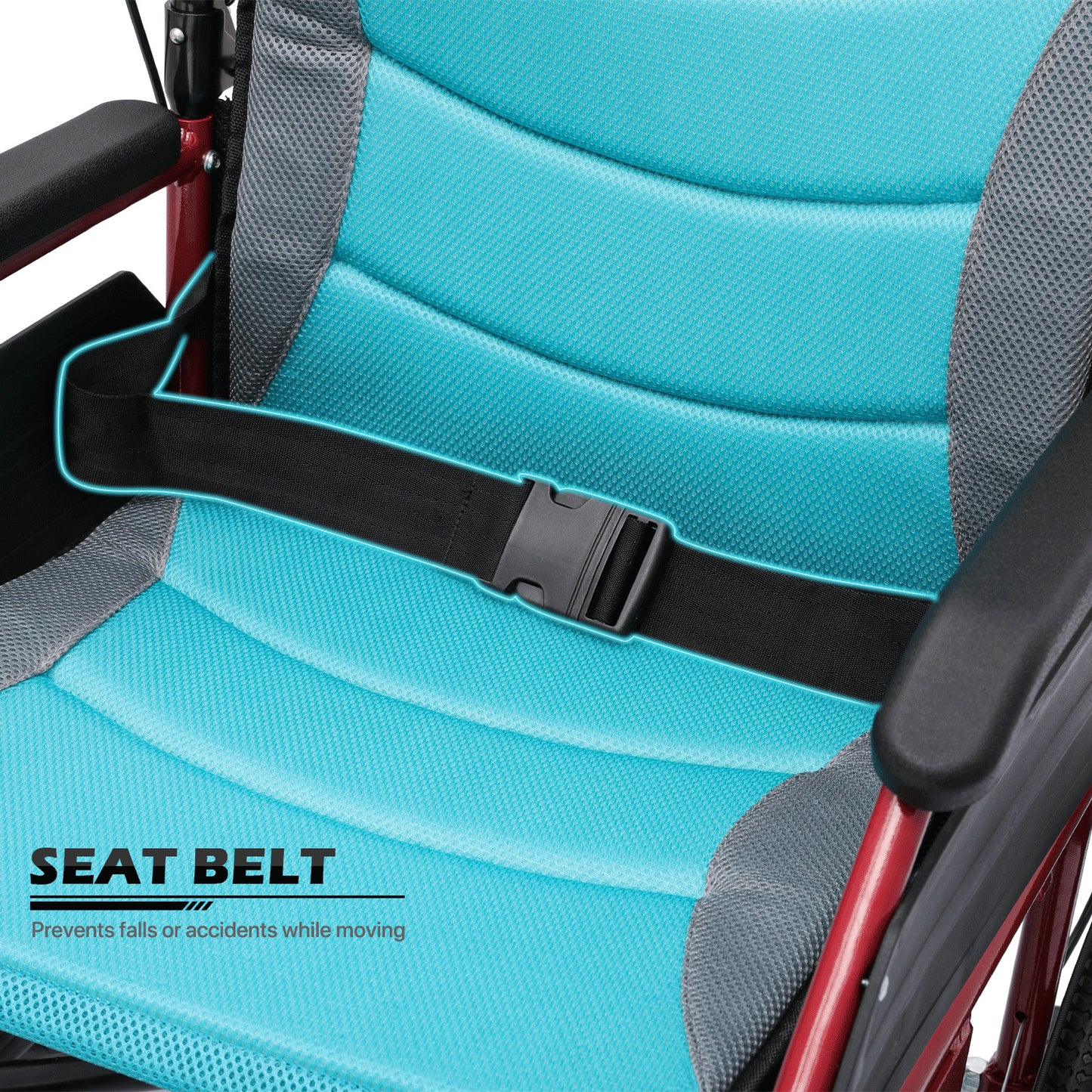 Transport Wheelchair - with Handbrake, Cushion - Red