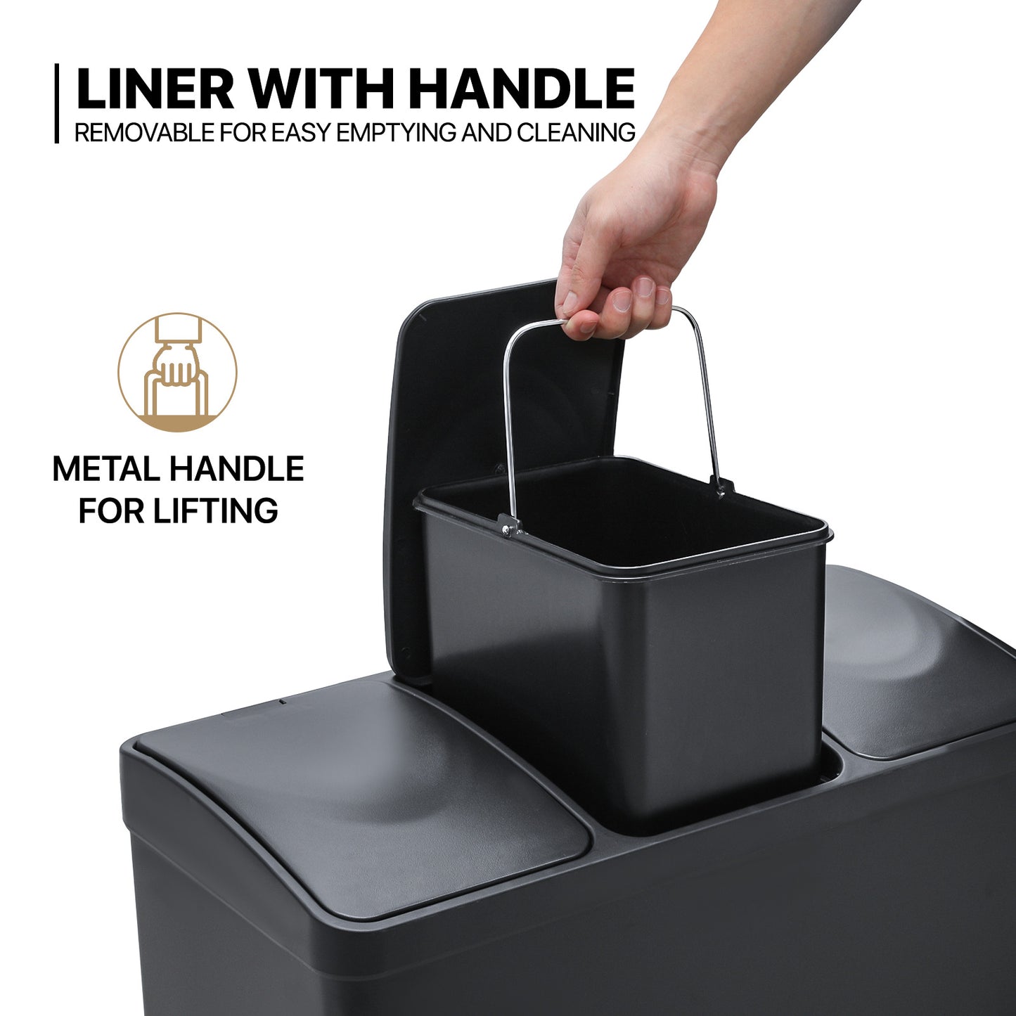 3 Compartment Step On Trash Bin - 3 * 15L