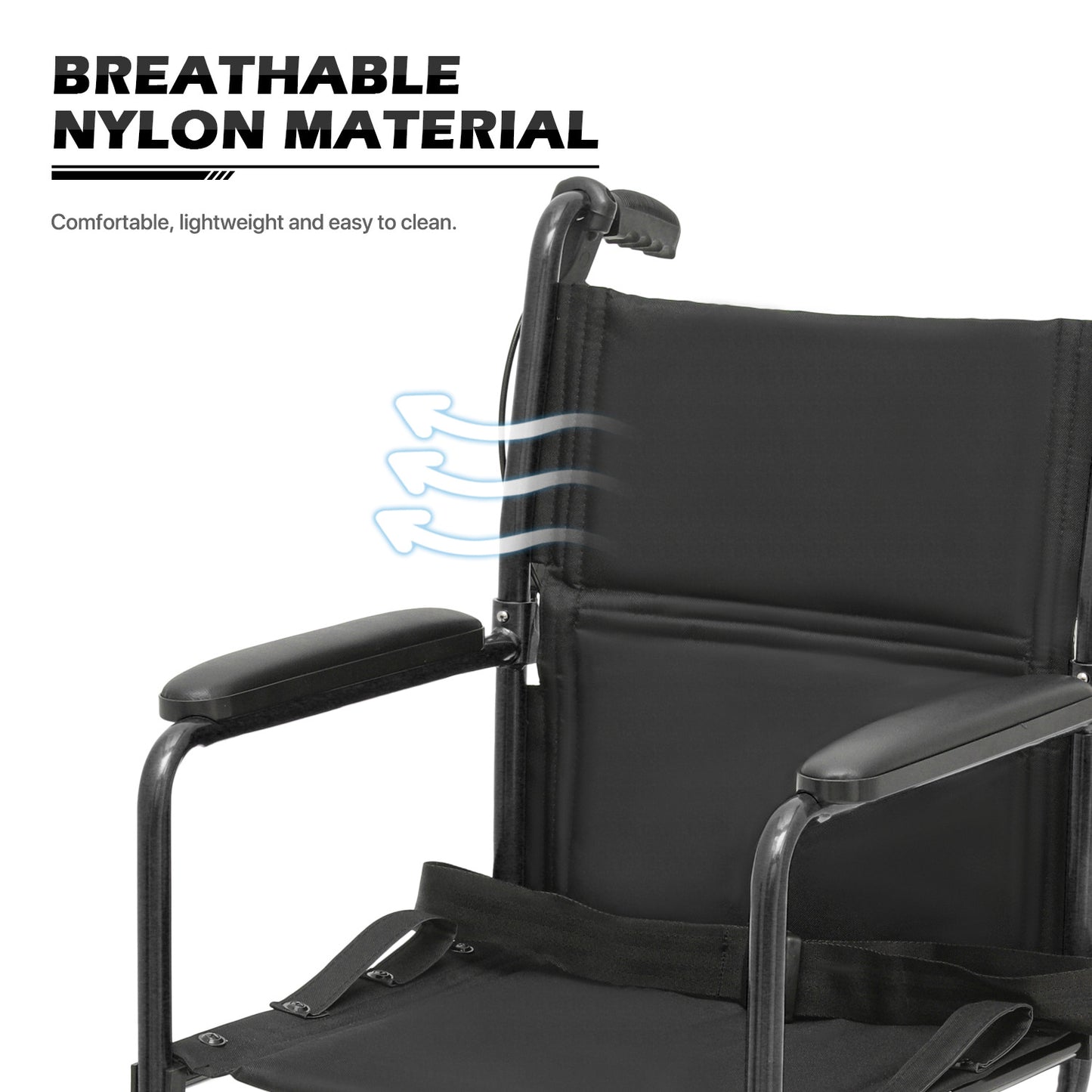 Lightweight Transport Wheelchair - FDA Approved, with Handbrakes, Black