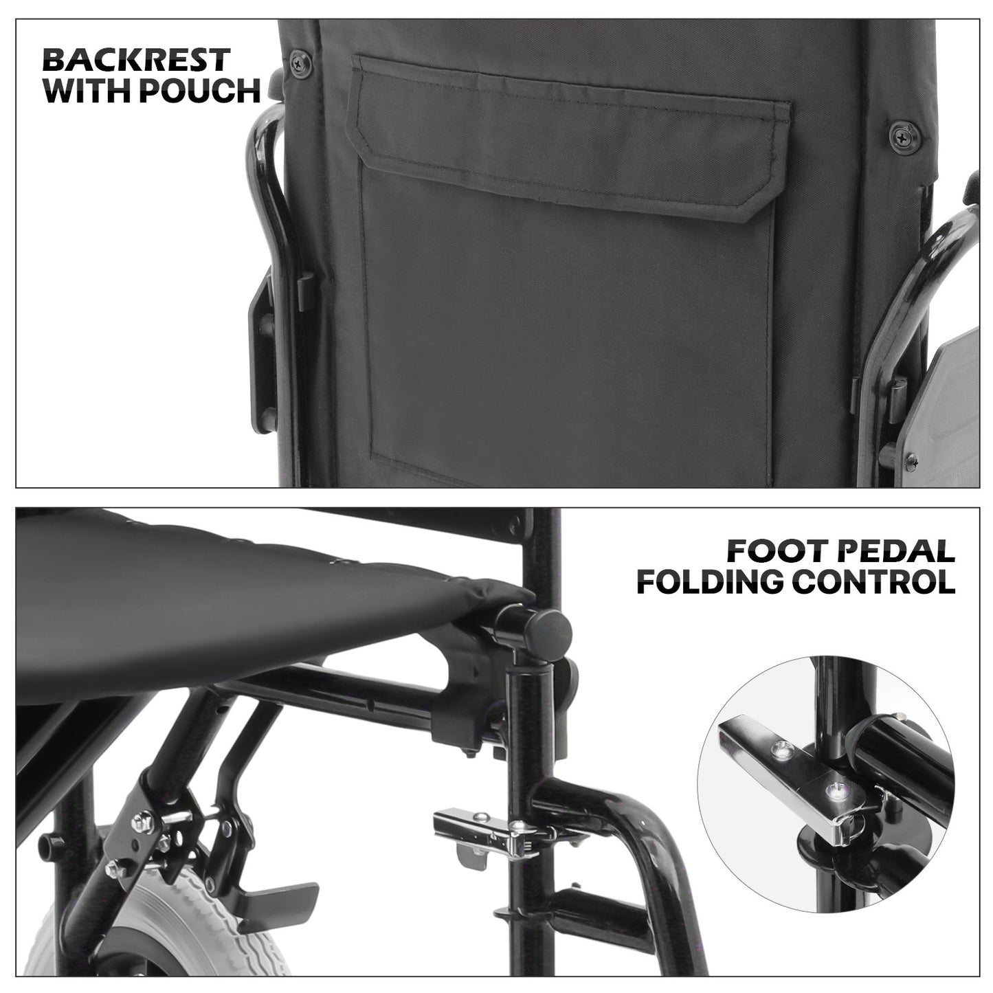 Transport Wheelchair - PU Solid Tyre - Black