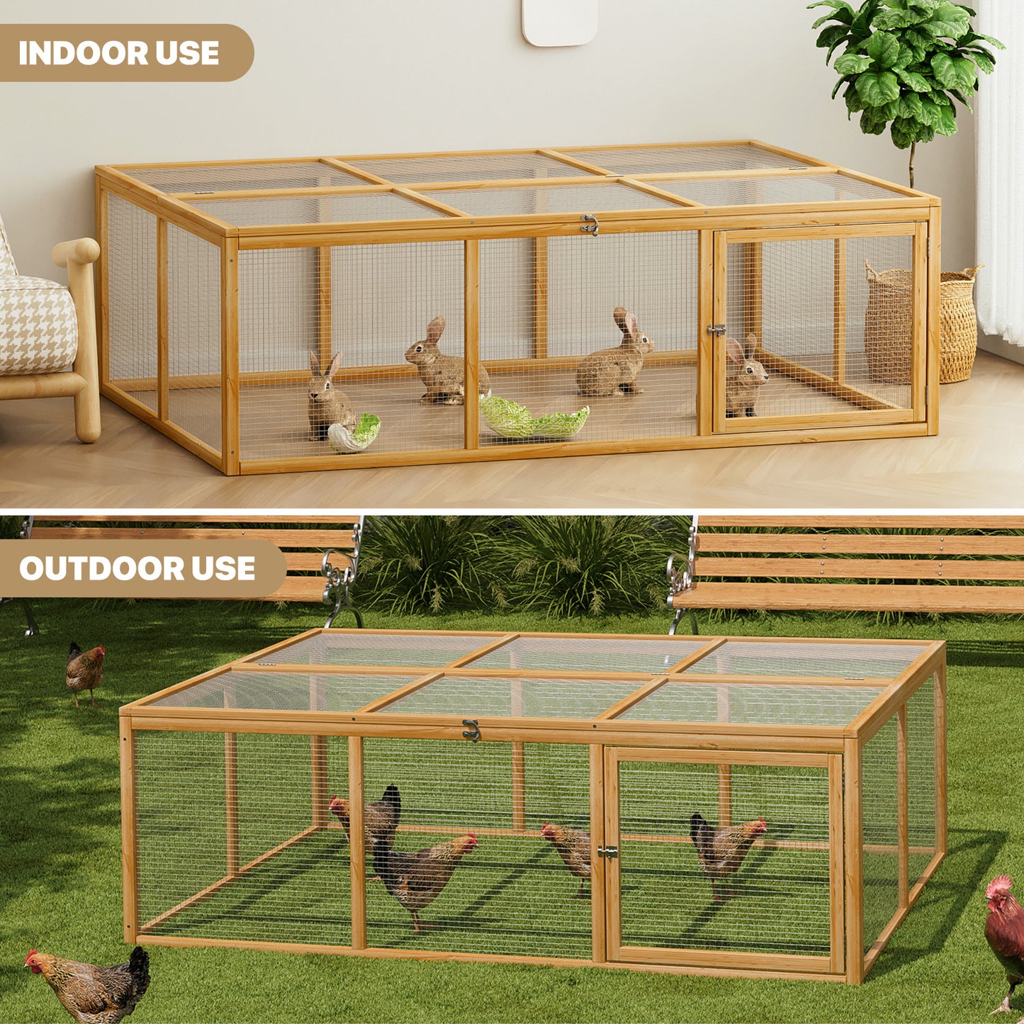 68"x48" Wooden Chicken Coop Rabbit Hutch
