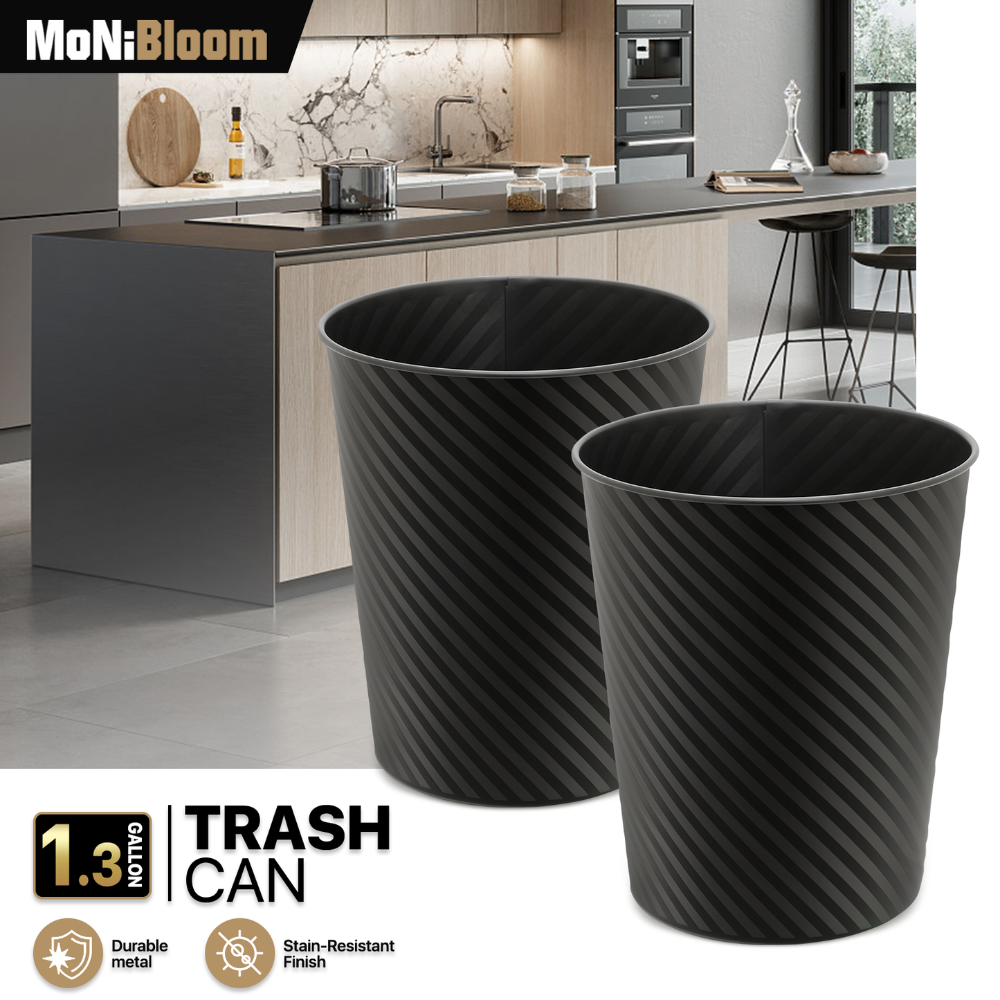 1.3 Gallon Trash Can - 2 Pieces - Open Top