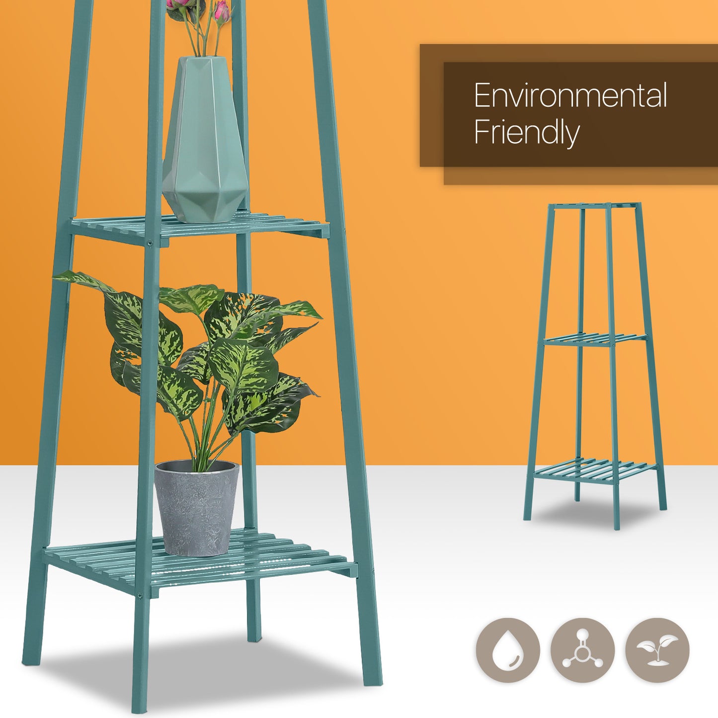 Simplified Flower Plant Stand Display Tower - A Shape - Green