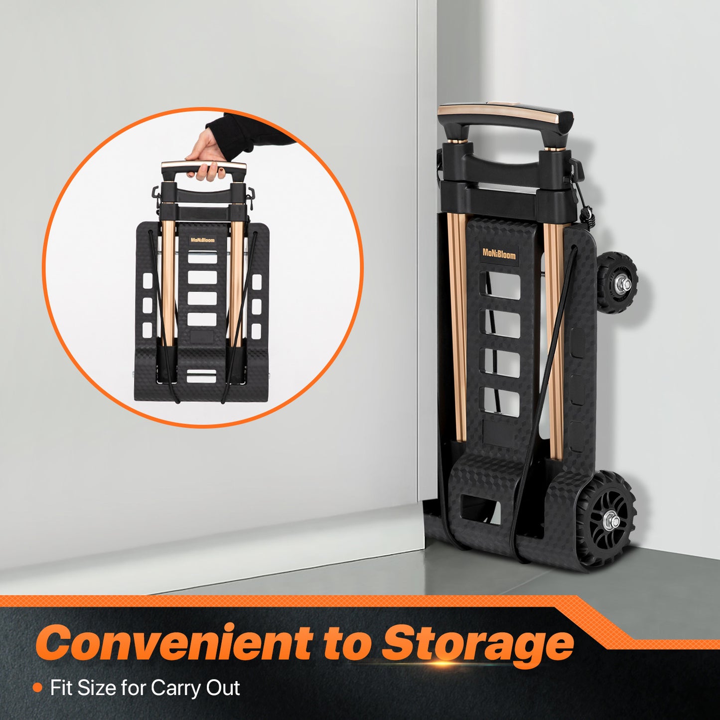 Folding Trolley w/Detachable Bag & Belt - Rigid Front Wheel