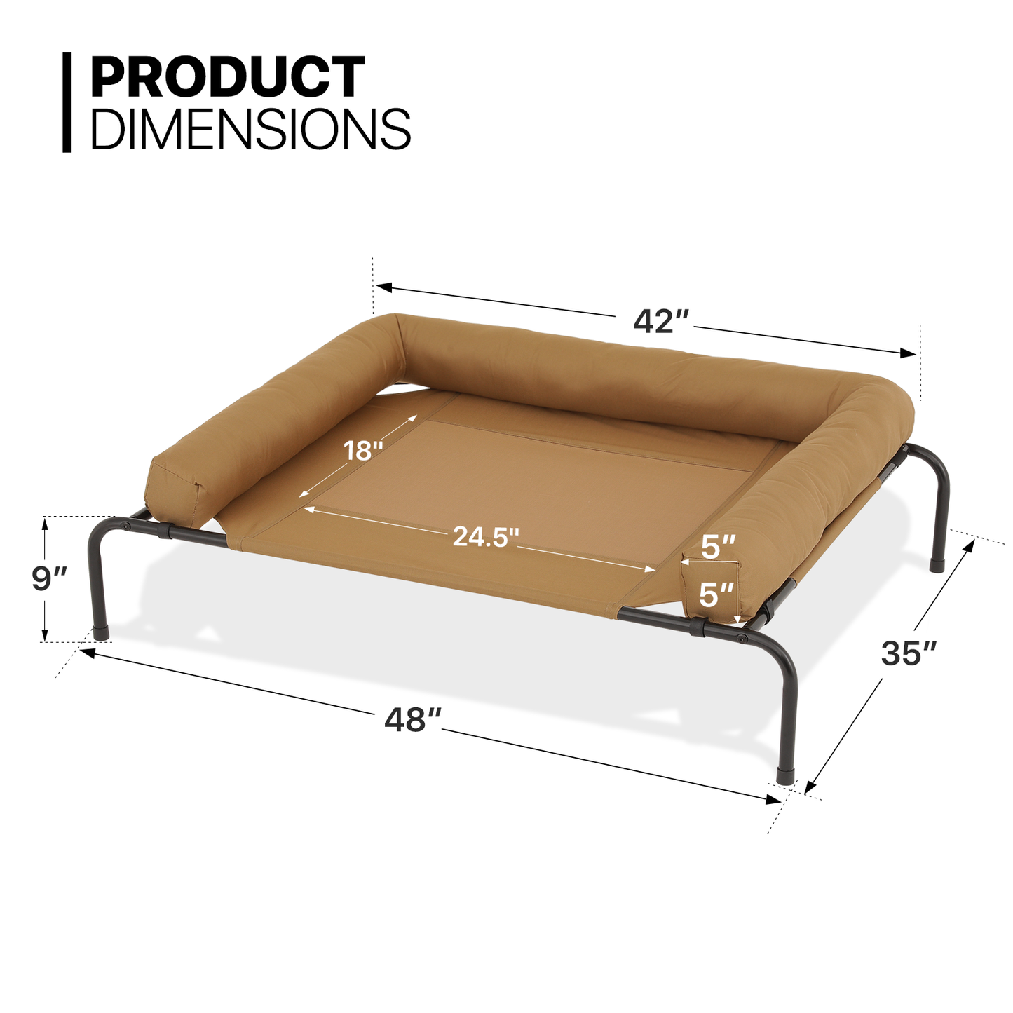 Elevated Dog Bed - w/ Removable Bolster - 48'' Length