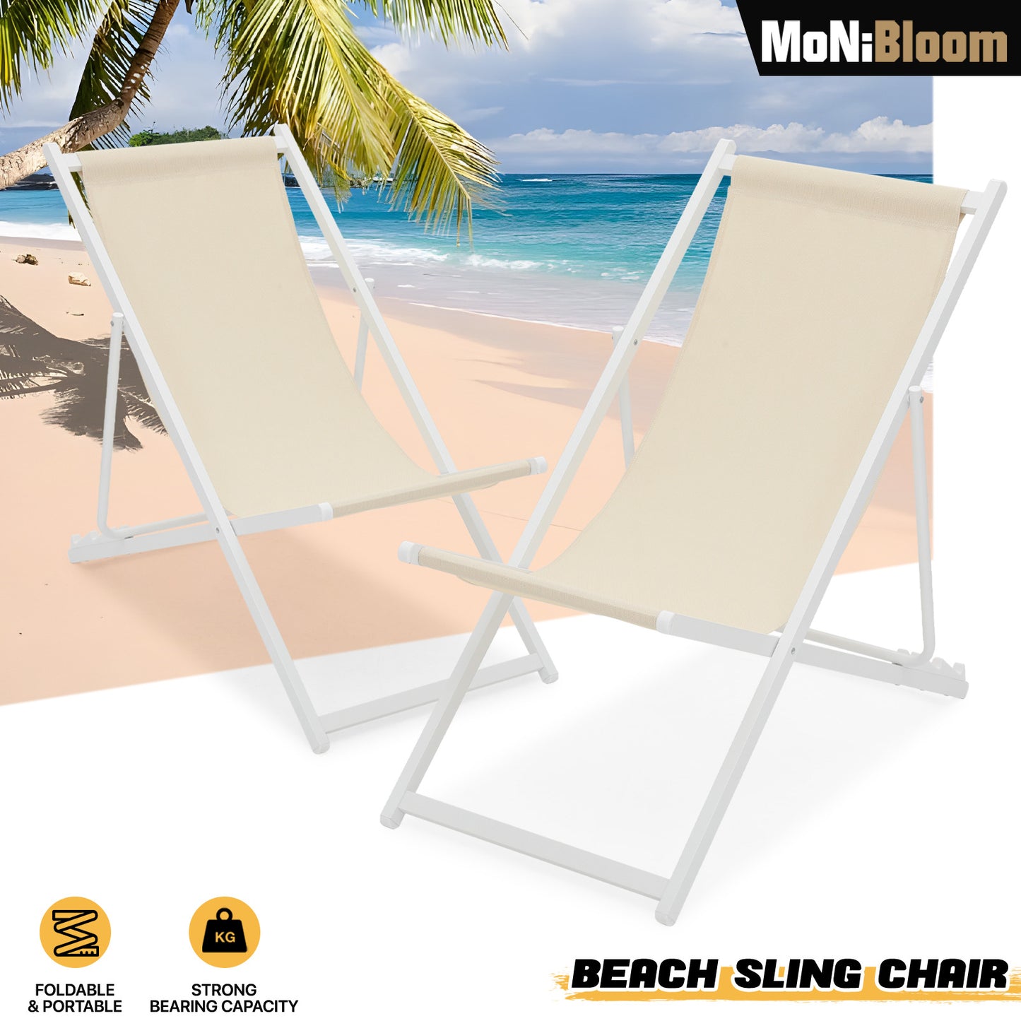 Reclinable Foldable Beach Sling Chair - Teslin Fabric Seat