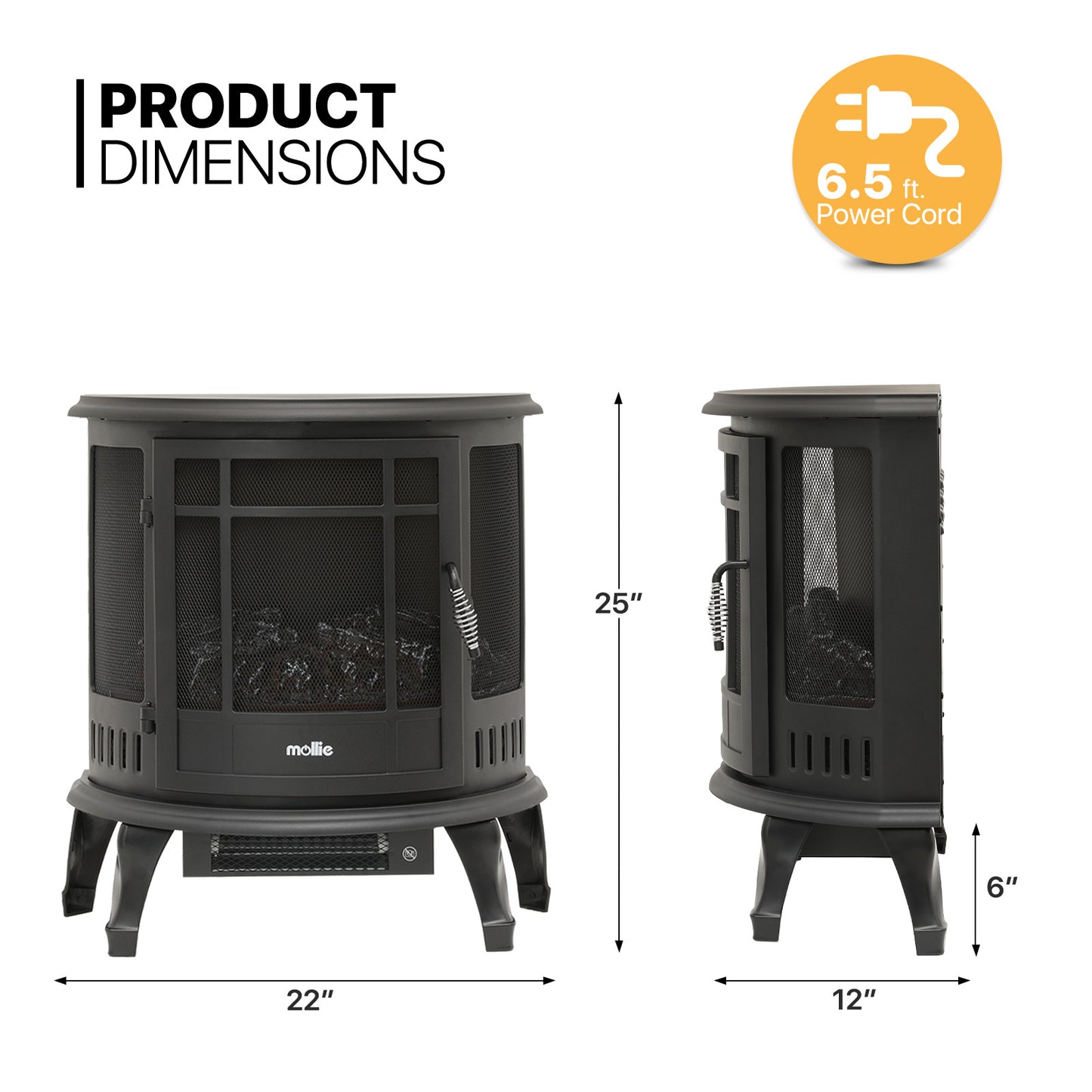 Freestanding Electric Fireplace - 1400W Space Heater - Adjustable Flame Brightness