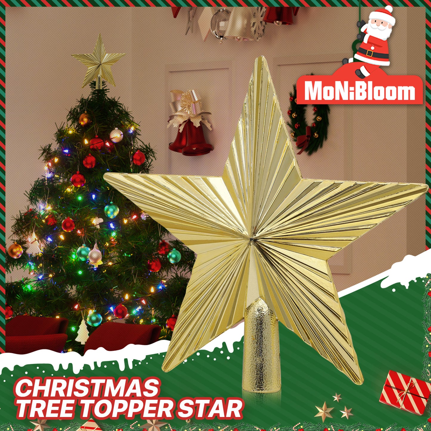Tree Topper Star - 6'' Height - Pumpkin Texture - Gold