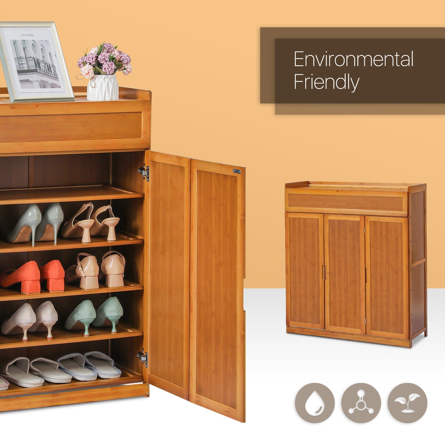 Wing Door Entryway Shoe Cabinet - 35" - Brown