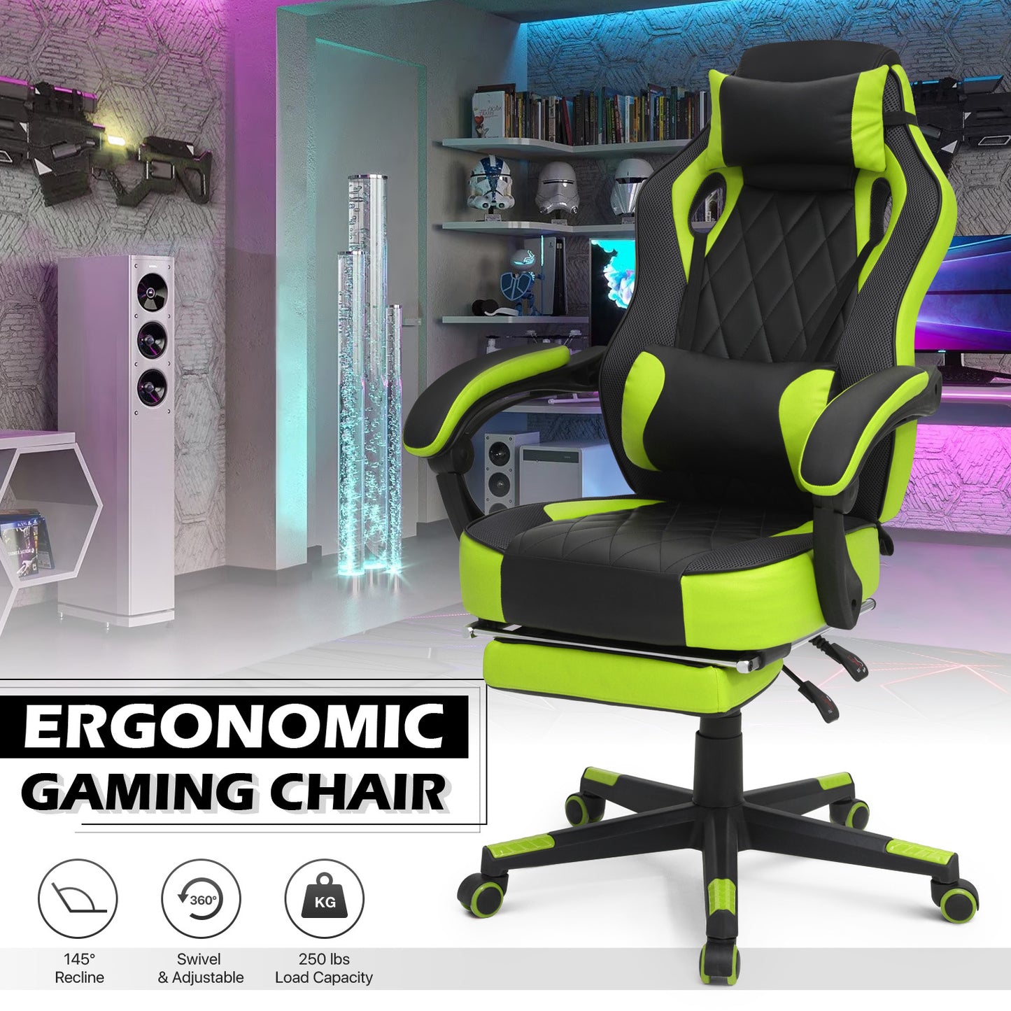 Reclinable Gaming Chair w/Footrest #002