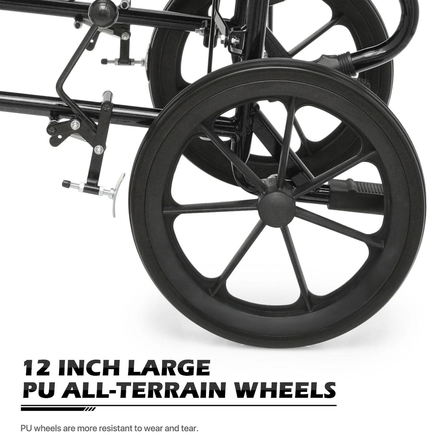 Transport Wheelchair - FDA Approved, PU Paded Armrest, Black
