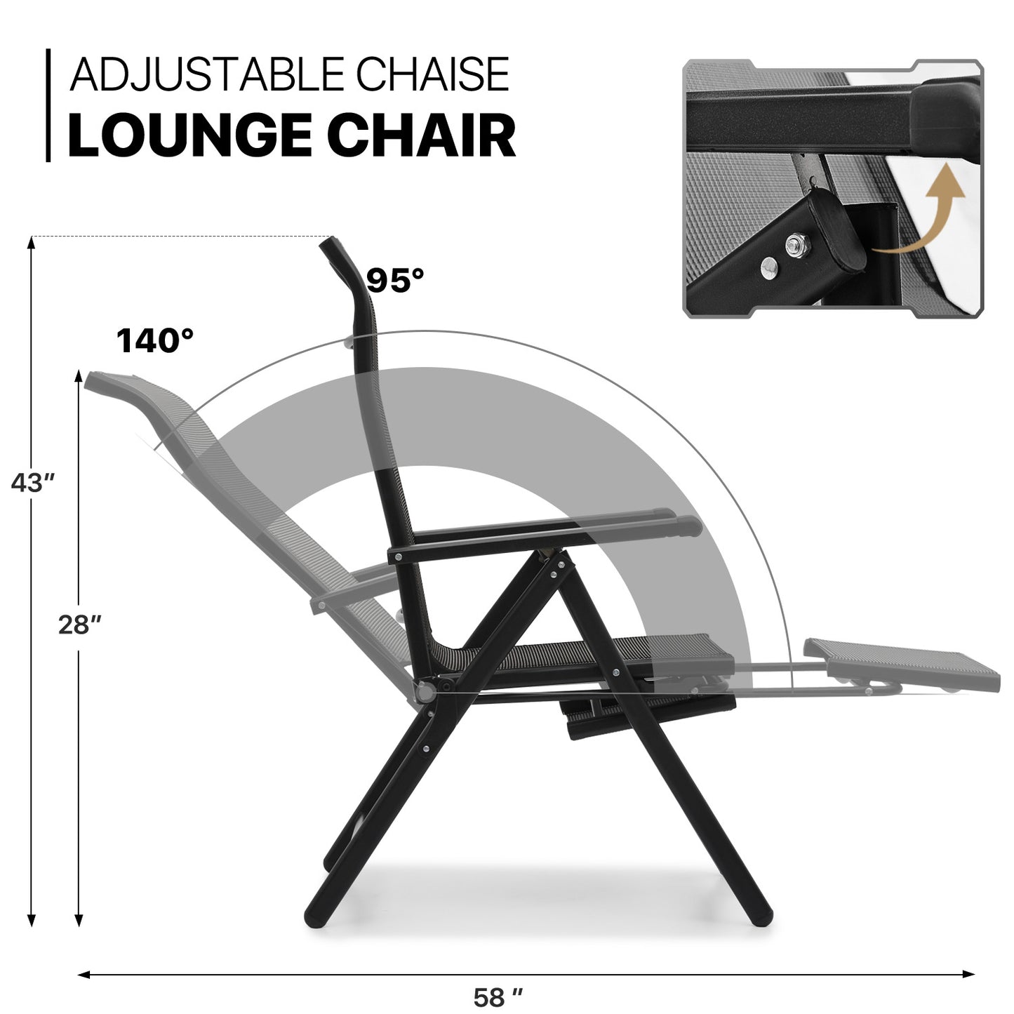 2 Pack Folding Lounge Chair - Retractable Footrest