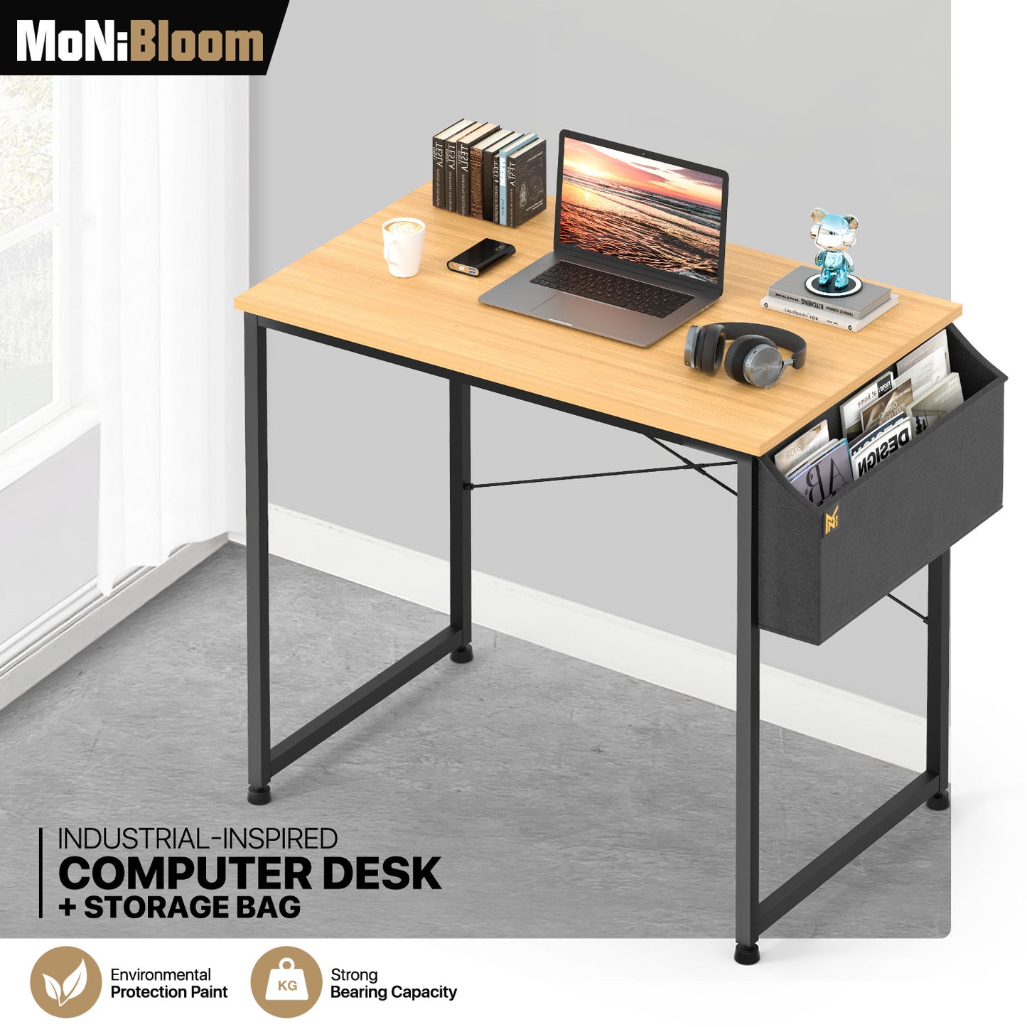 Light Walnut Wood Computer Desk (Various sizes) - with Storage Bag
