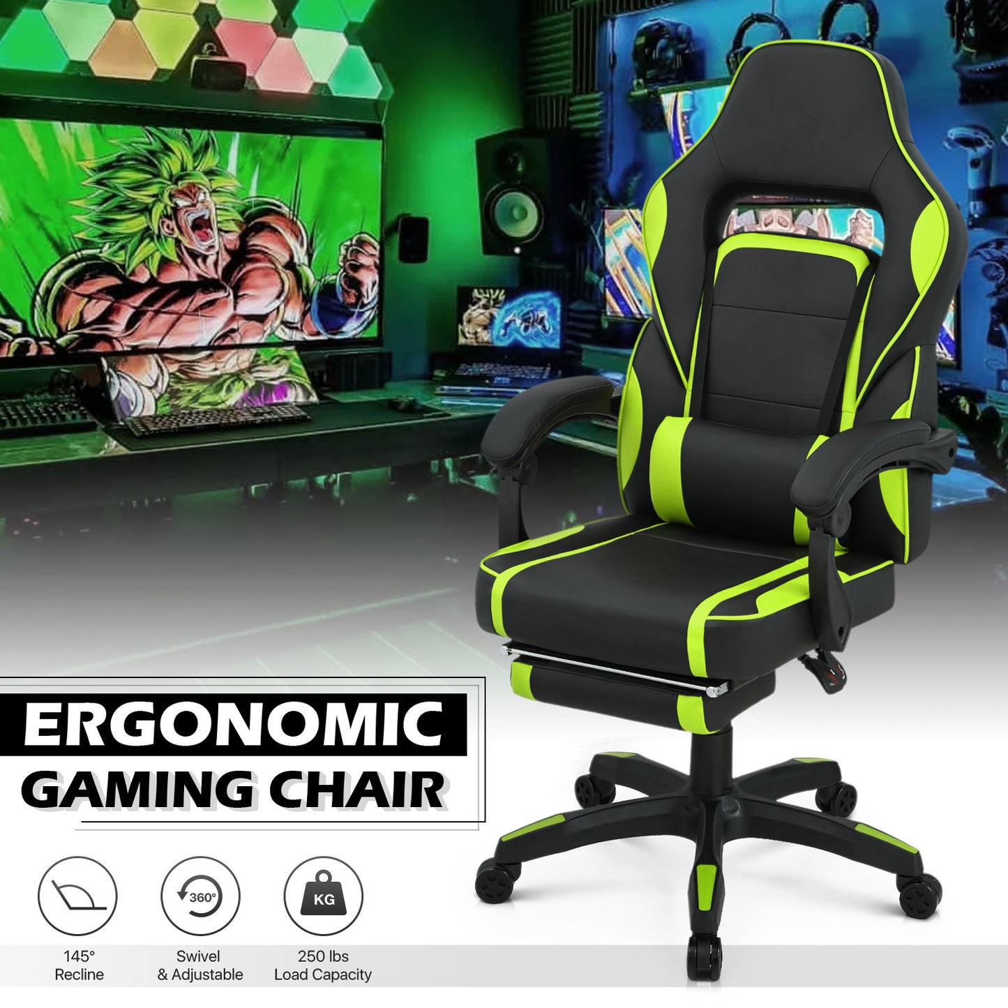 Reclinable Gaming Chair w/Footrest #003