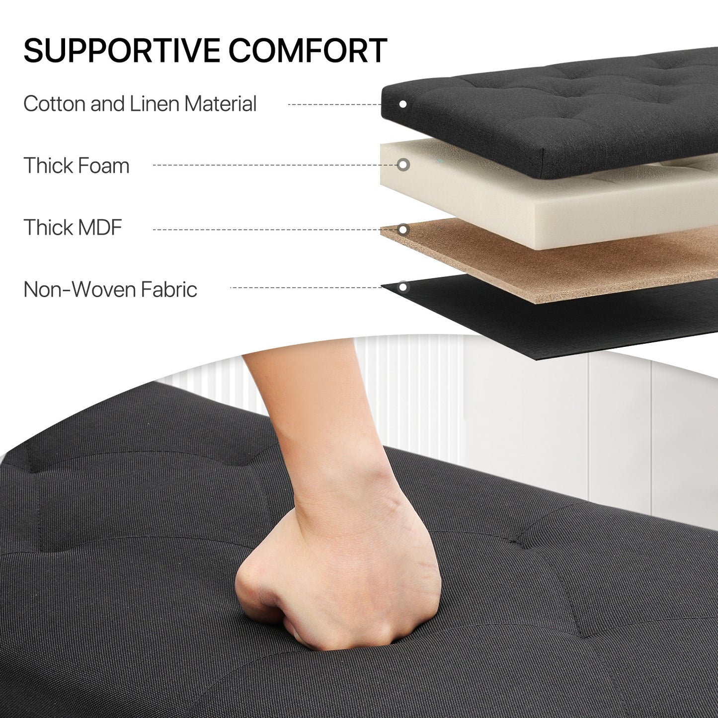 42" Storage Bench Lift Top Tufted Poufs Ottoman Upholstered Footrest Stool