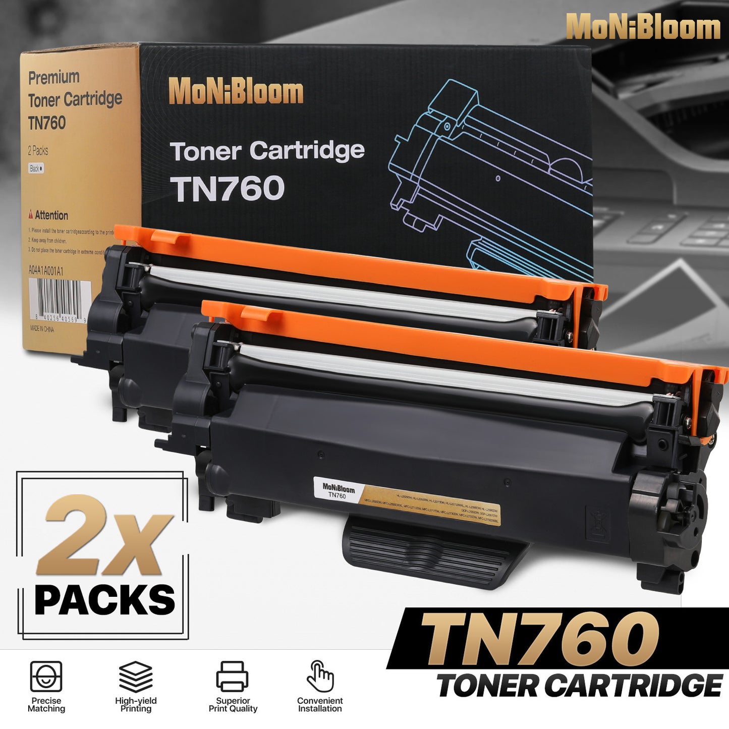 TN760/730 Toner Cartridge Replacement w/Chip for Brother