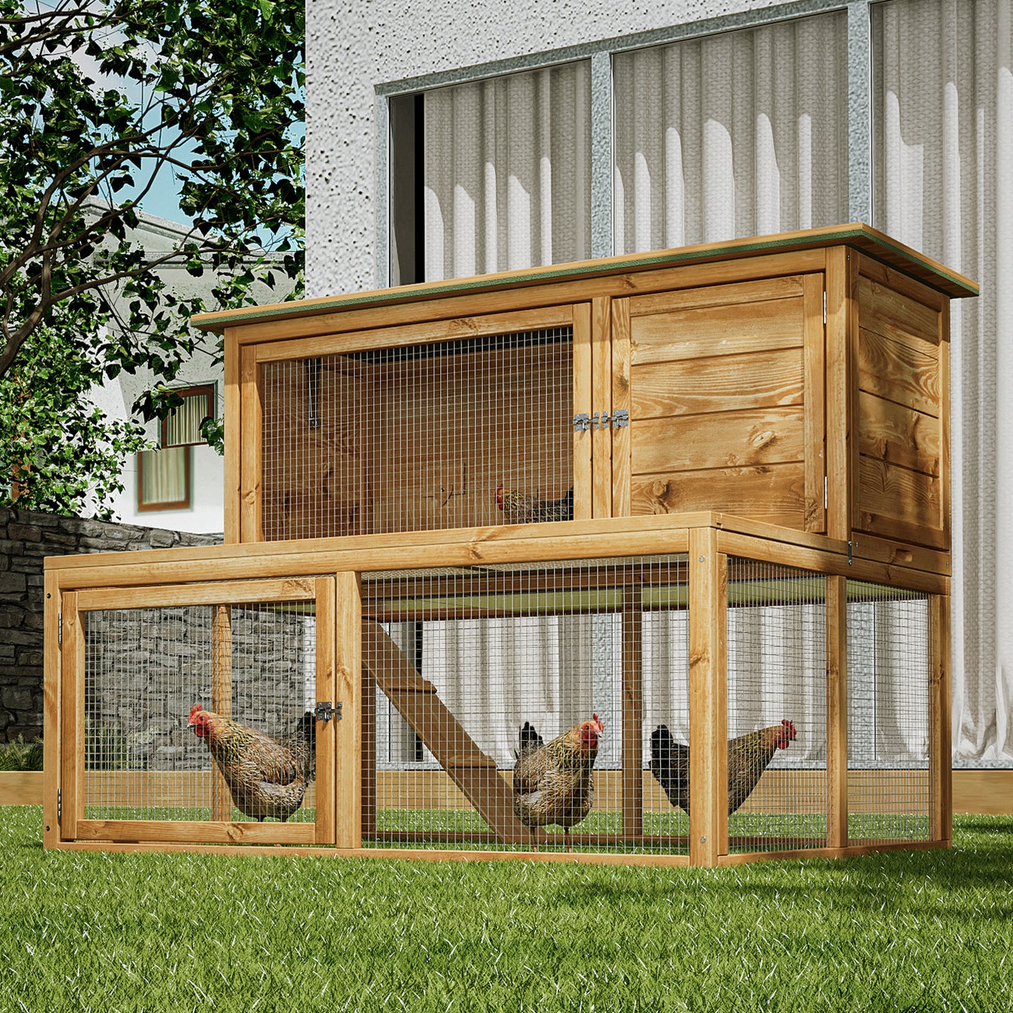Wooden 2-Tier Chicken Coops Hutch