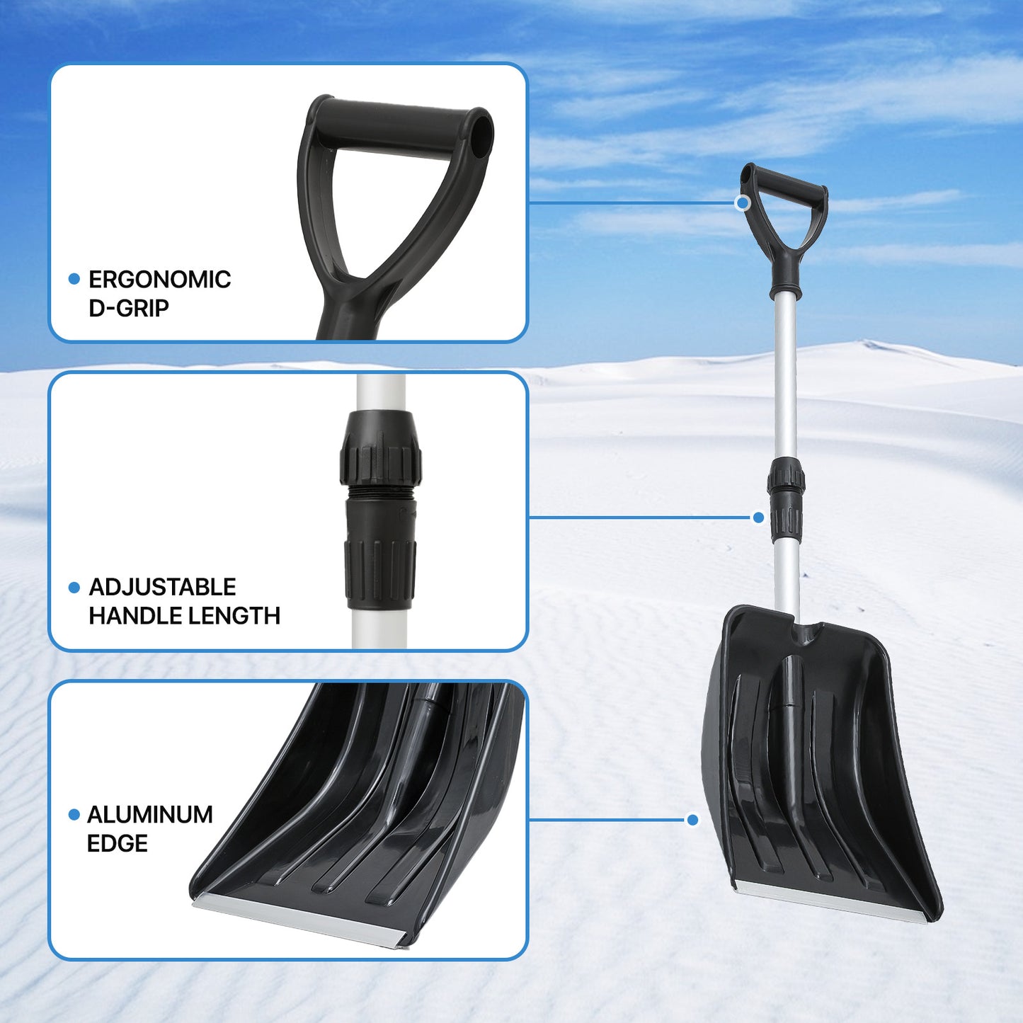 Snow Shovel - 2.3 to 3 FT Height - Black