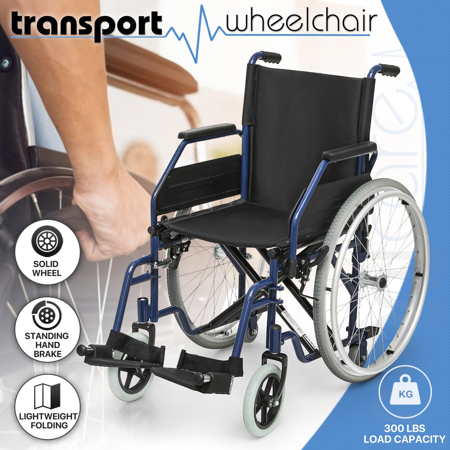 Manual Wheelchair - 7.5'' Front & 23.5'' Rear Wheel - 17"x15.5'' Nylon Seat