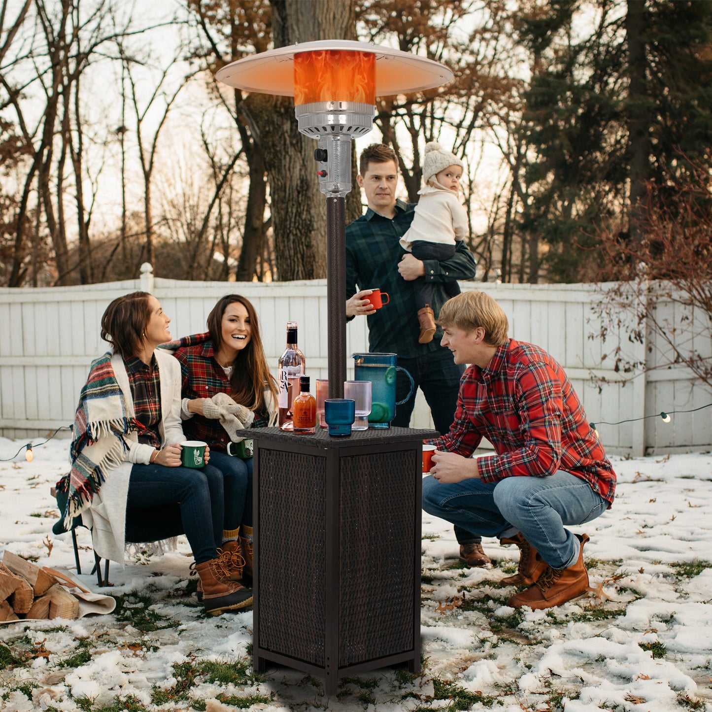 Outdoor 48,000 BTU Propane Patio Heater - w/PE Wicker Table - Anti-Tilt Protection
