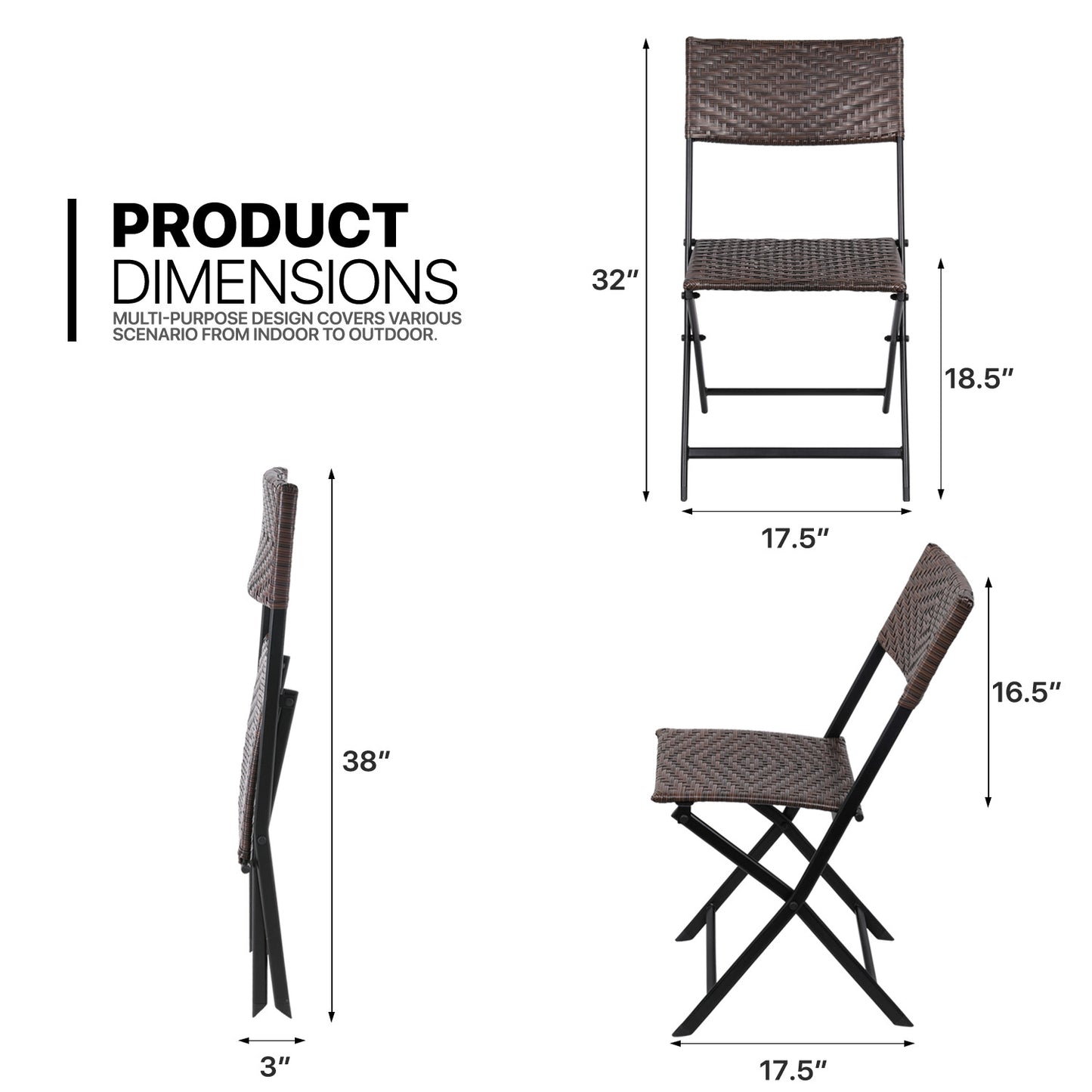 Set of 2 Foldable Patio Rattan Wicker Chair