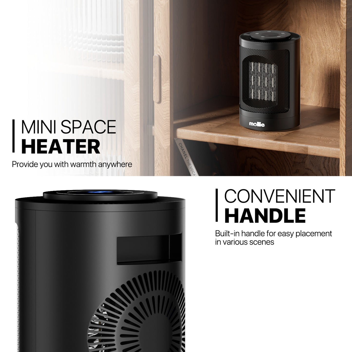1500W Electric 3 Modes Cylindrical PTC 160 sq.ft Space Heater w/Remote