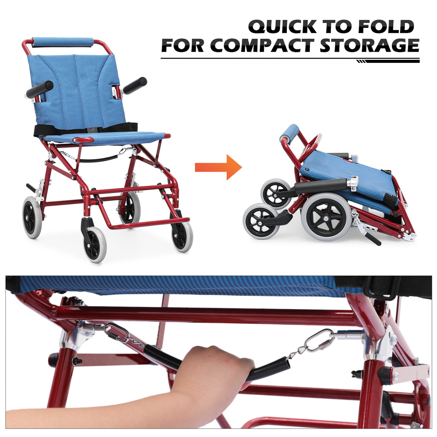 Transport Wheelchair - Red - Can Be Carry-on Plane