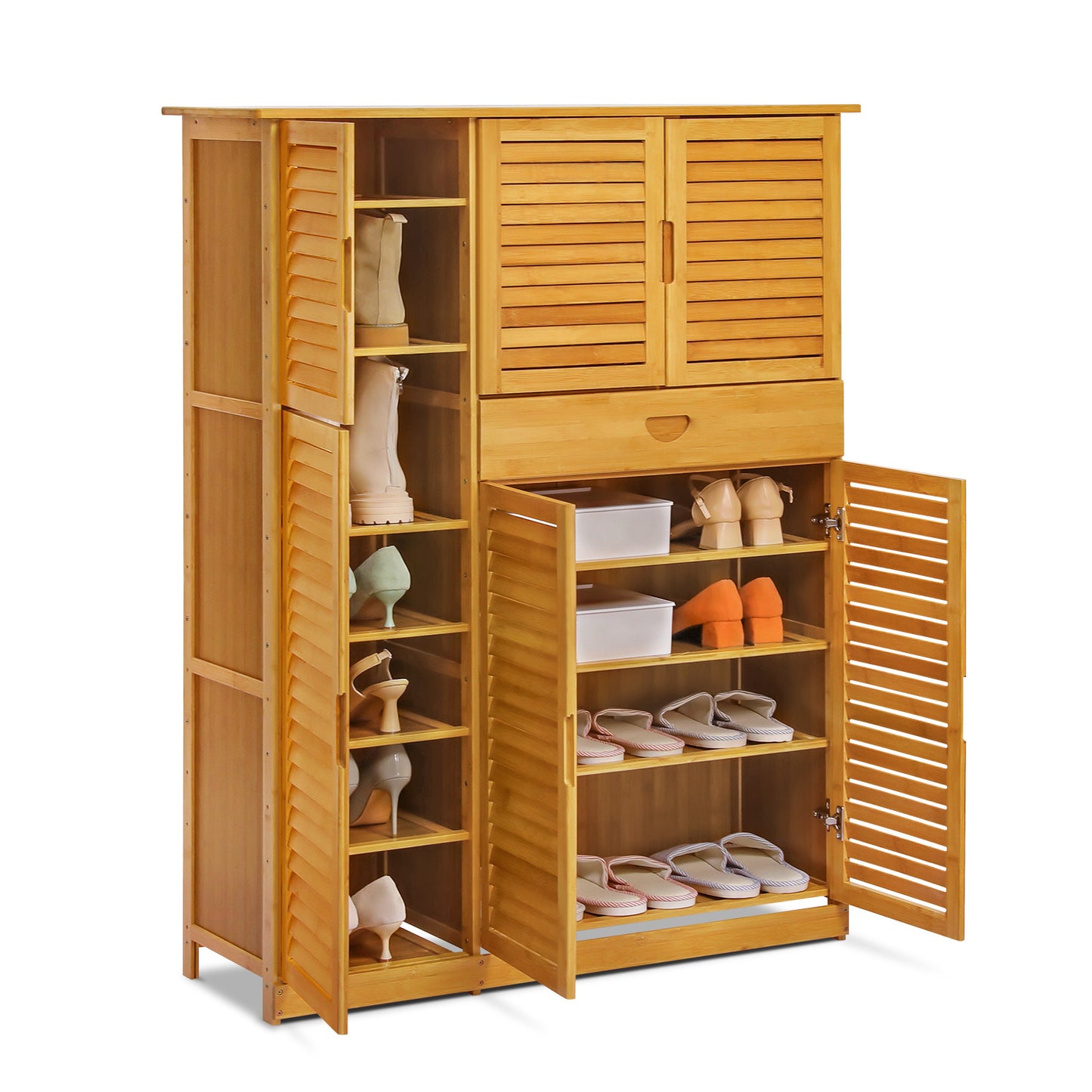 Louver Panel Shoe Cabinet - 40" - 8 Tier - with Drawer