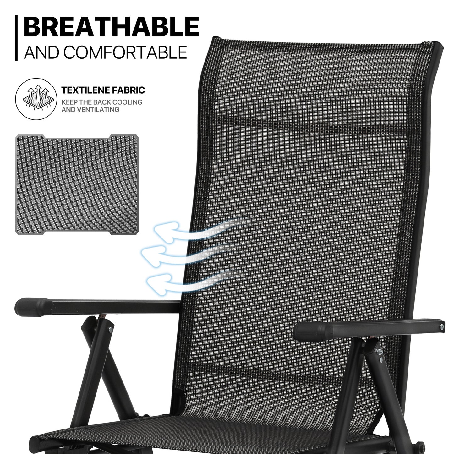 2 Pack Folding Lounge Chair - Retractable Footrest