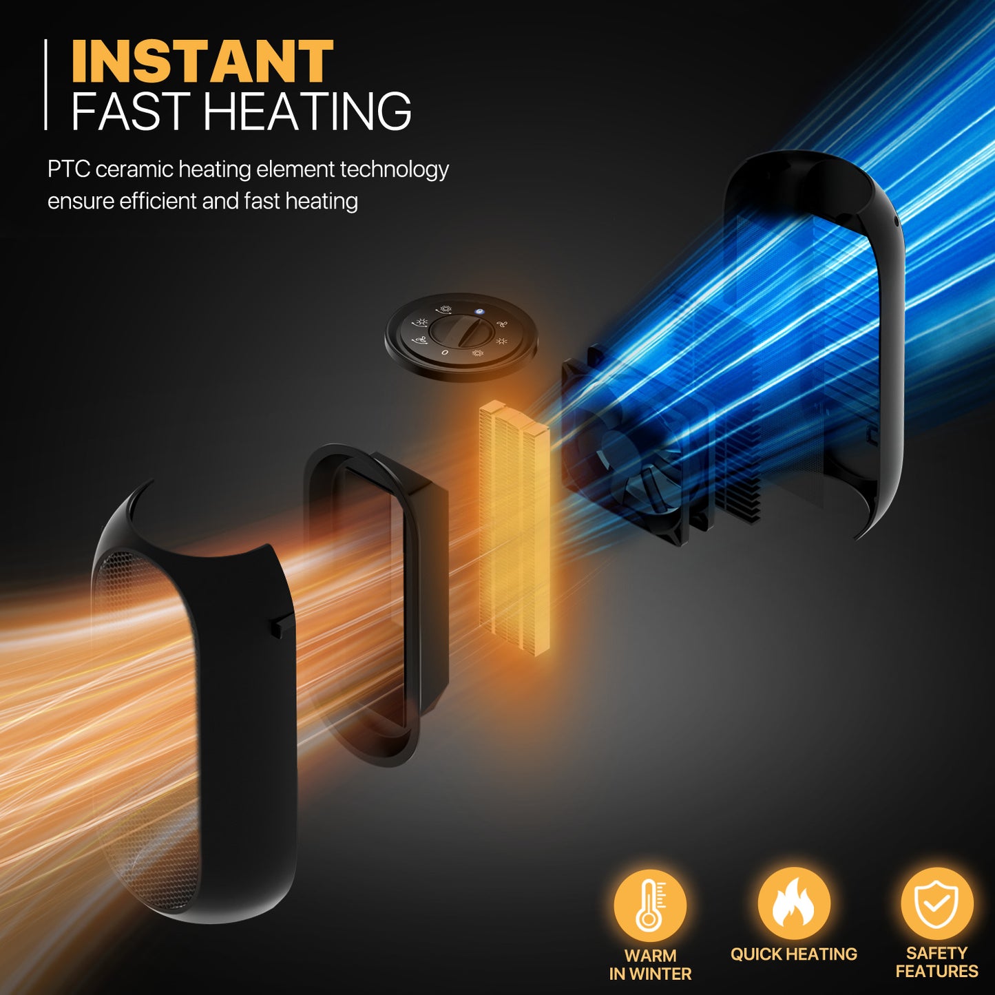 1200W Electric Portable PTC 160 sq.ft Space Heater w/Silent Knob