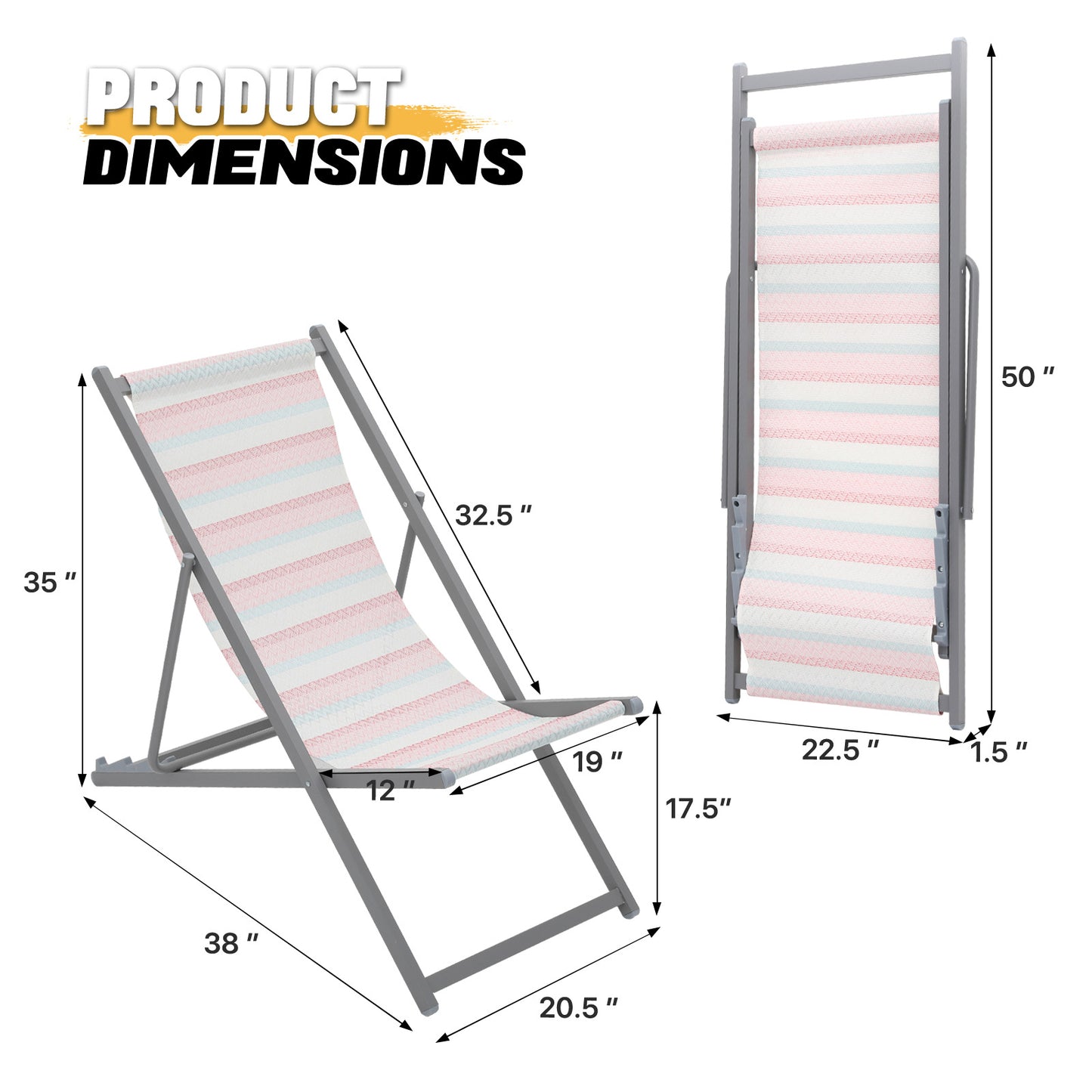 Reclinable Foldable Beach Sling Chair - Teslin Fabric Seat
