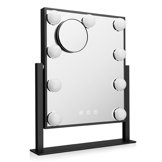 Rectangle 9 LED Plastic Bulb Vanity Mirror - 3 Color Lighting Mode - Brightness Adjustable - w/Detachable 5X Magnification Mirror