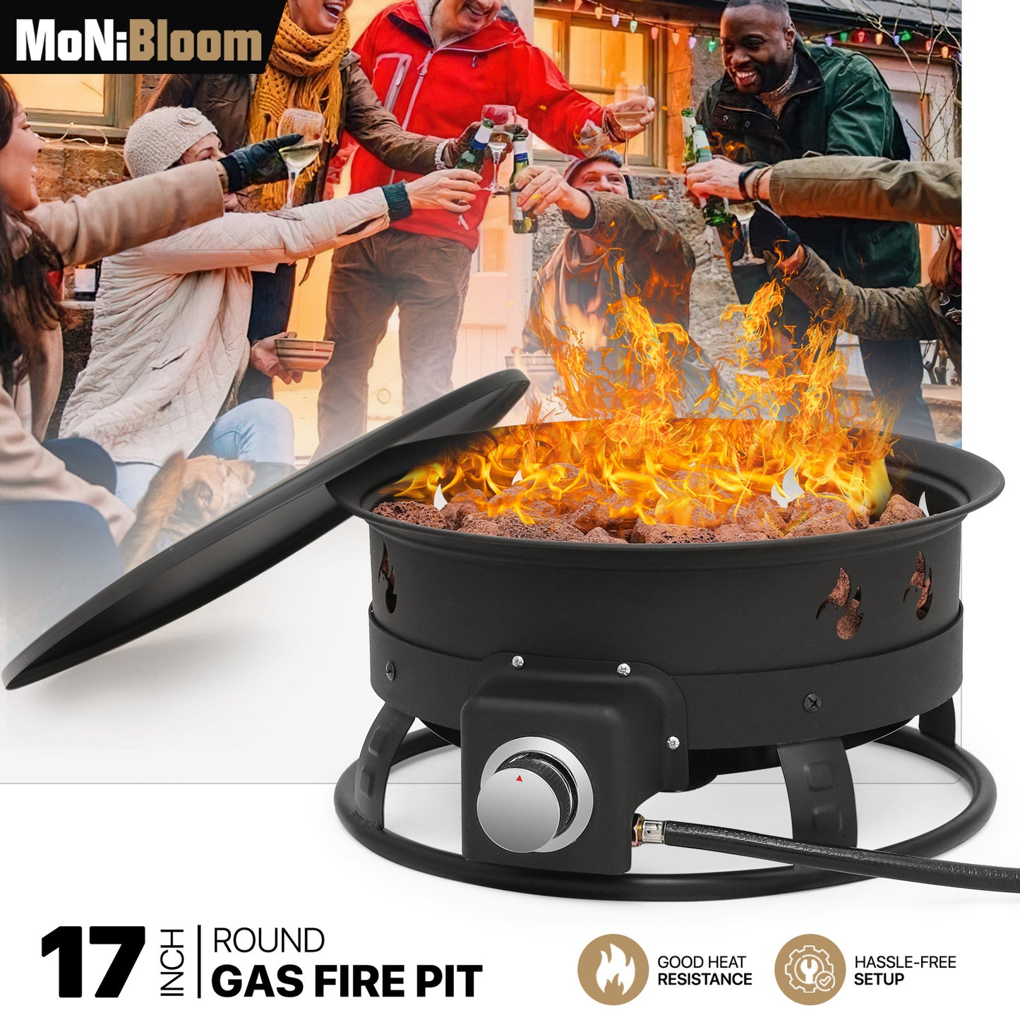 52,000 BTU Propane Fire Pit - with Cover, Lava Rocks