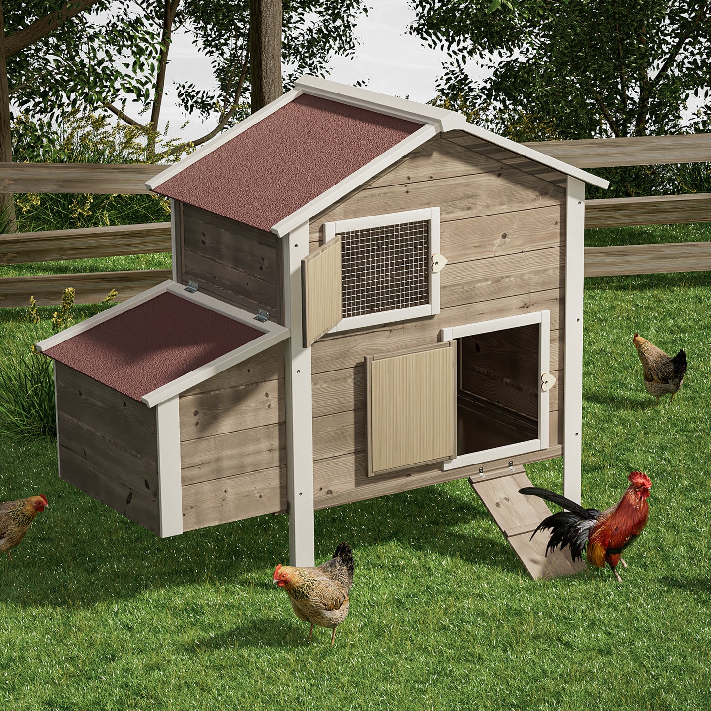 Wooden Chicken Coop with Removable Tray+Ventilation Door+Nesting Box