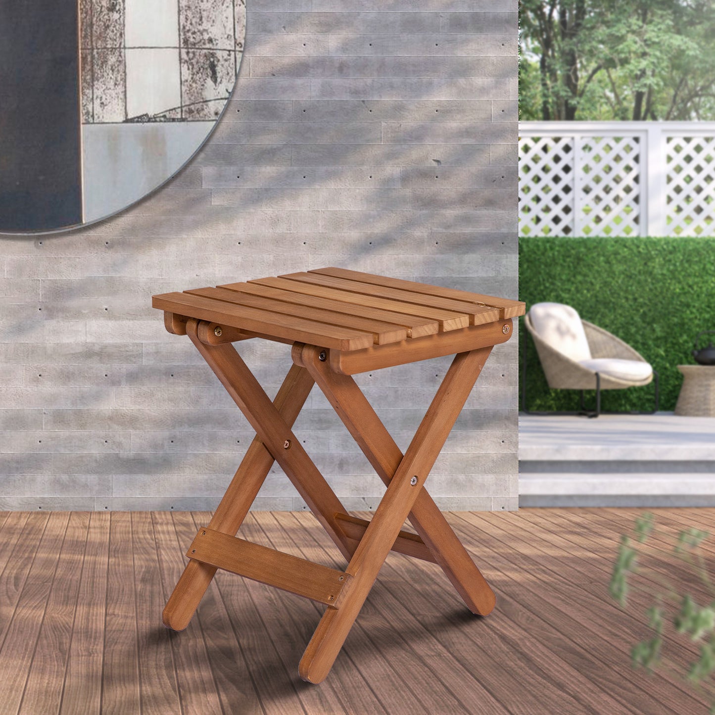 Square Folding Stool - Wood - Brown