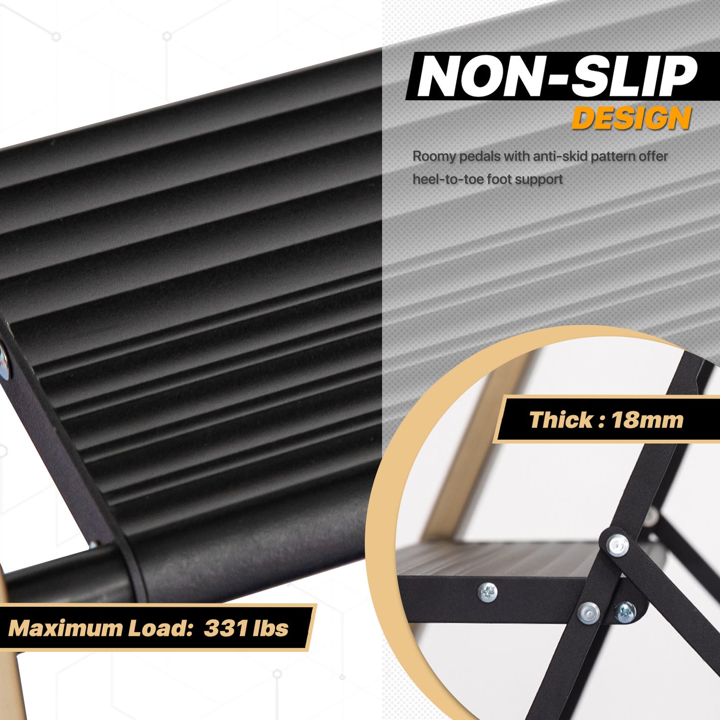 Folding Step Ladder w/Tool Tray - 3 Steps 3.71 ft/44.5", Black/Gold