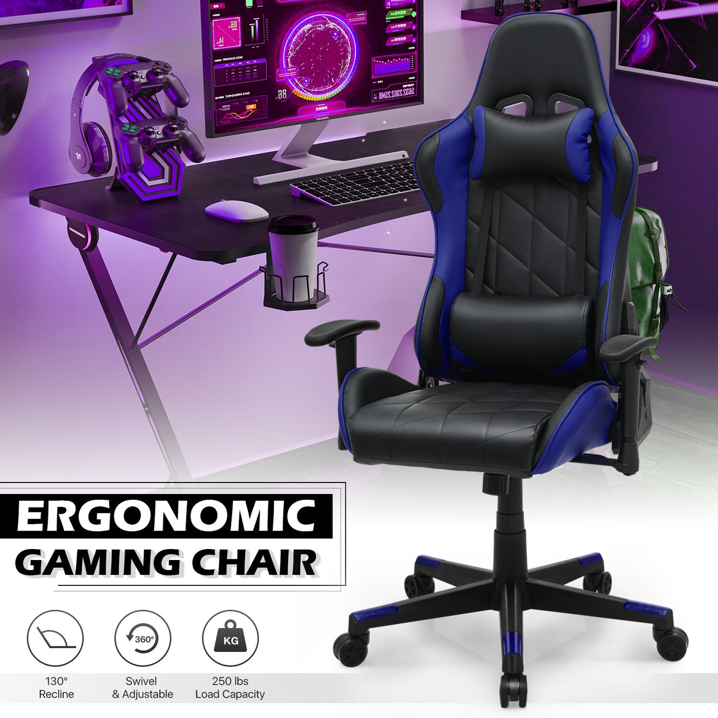 Gaming Chair w/Lumbar Support & Headrest #005
