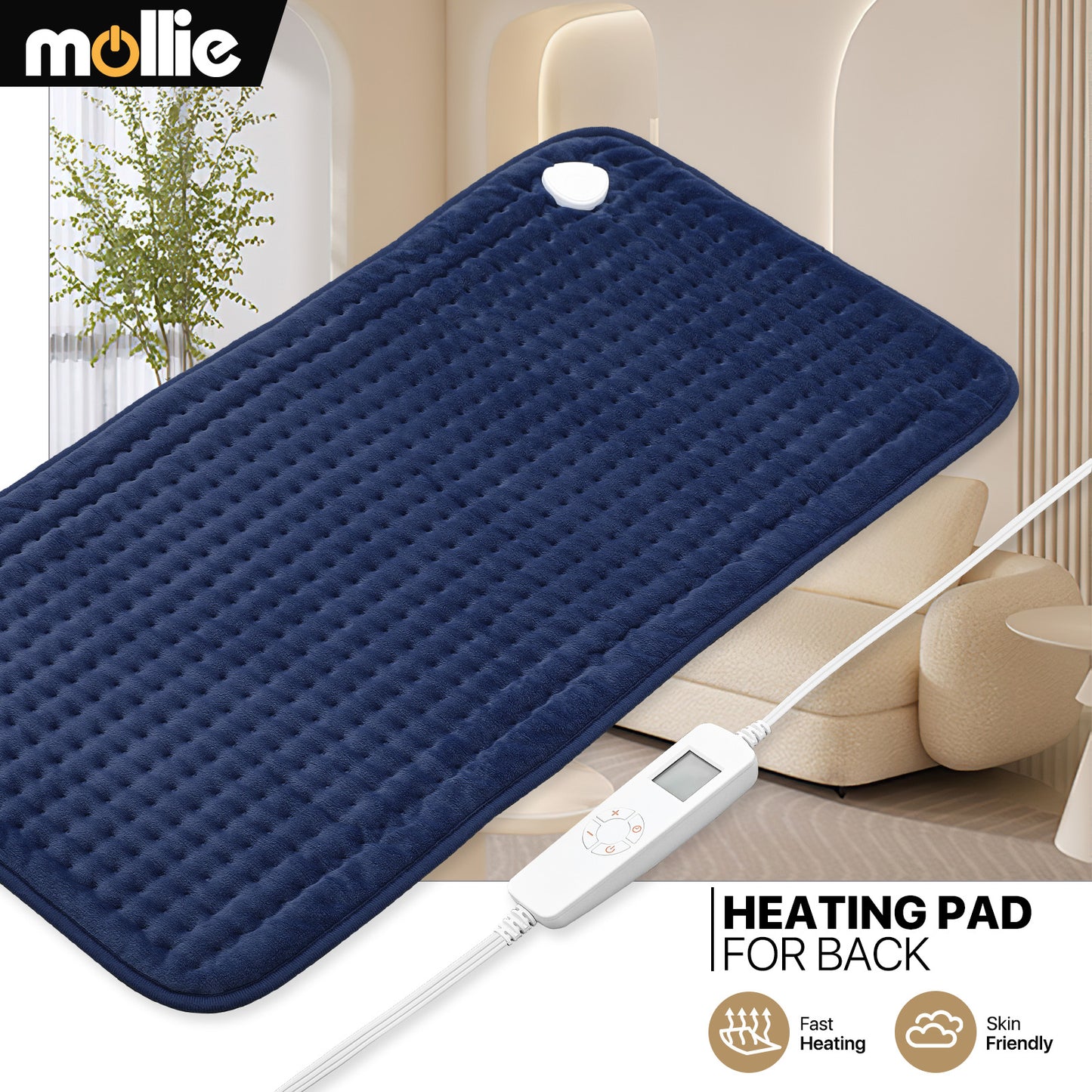 Electric Heating Pad - 20" x 24" Long Plush - Half an Hour Timer + 6 Heating Levels