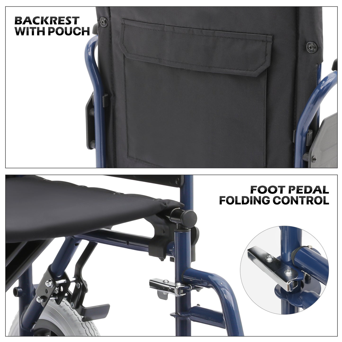 Transport Wheelchair - PU Solid Tyre - Blue