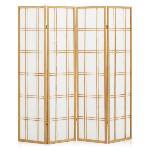 4-Panel Large Grid Room Divider - Natural