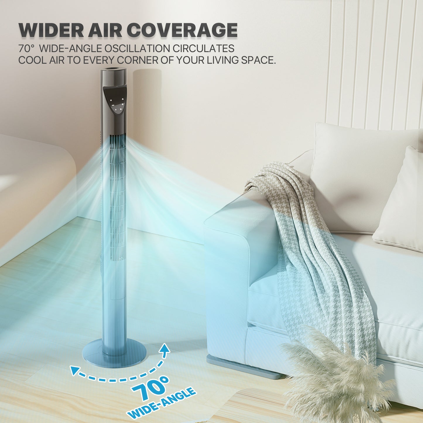 47" Tower fan 3 Speed - Room Temperature Display - Touch Screen Control - LED Down Light