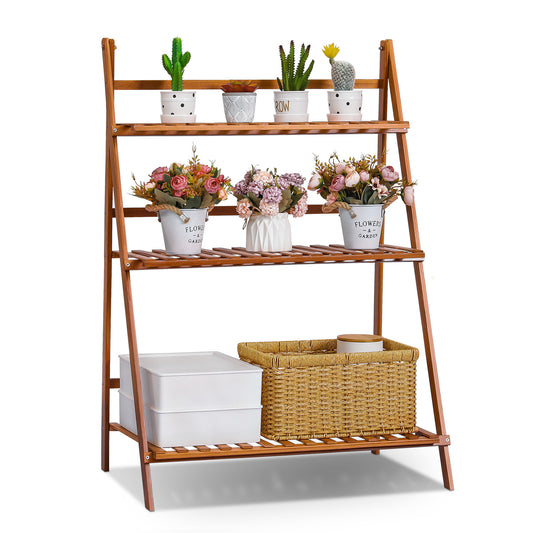 Foldable Flower Plant Rack - A Frame Stand Shelf - 3 Tier - Brown